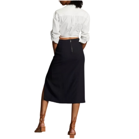 MAEVE by ANTHROPOLOGIE Dual Split Button Dark Navy Midi skirt - 6 - Picture 2 of 12